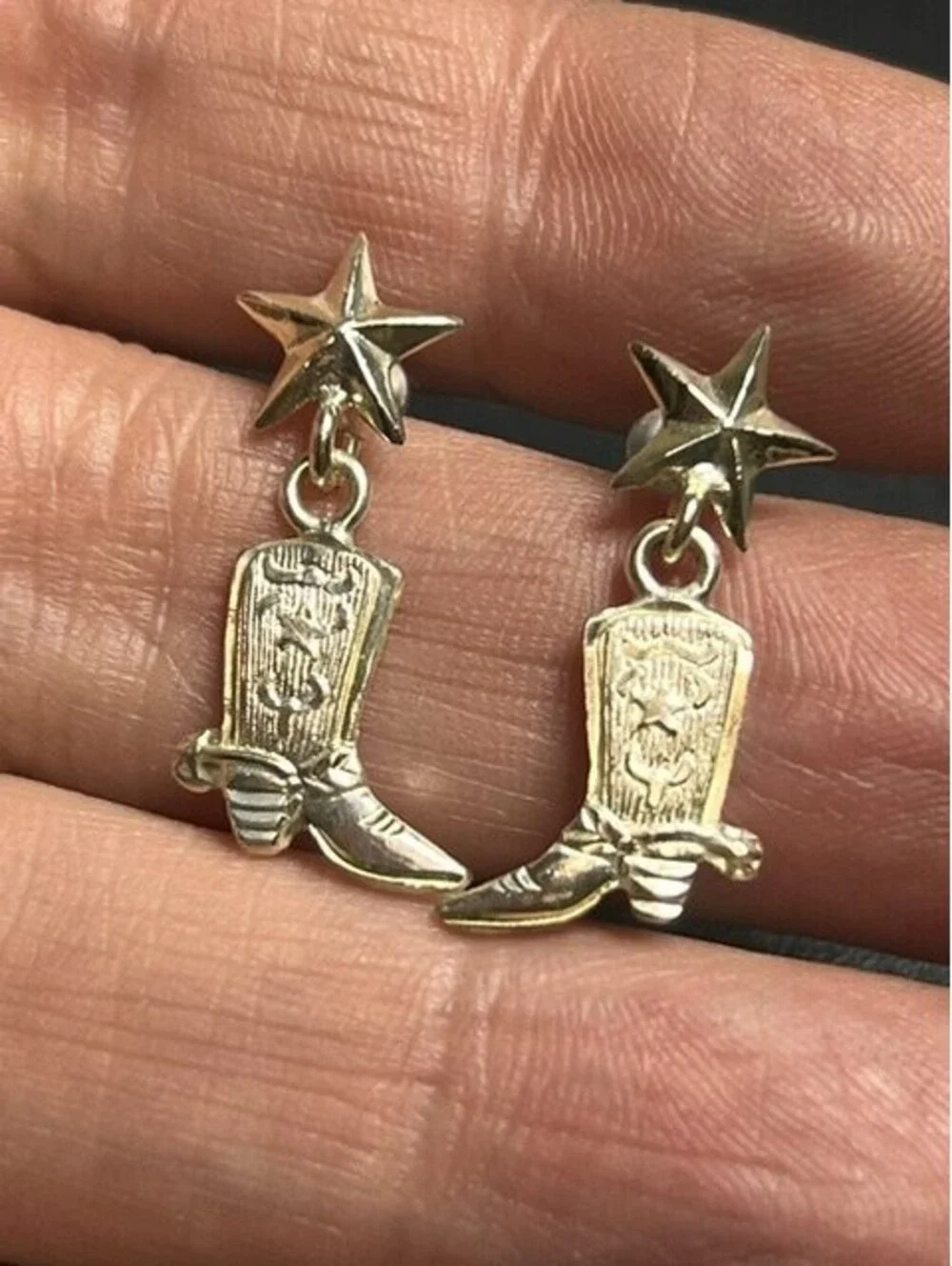 B6594 Elk Creek Western Star Cowboy Boot Dangle Earrings Sterling Silver 1